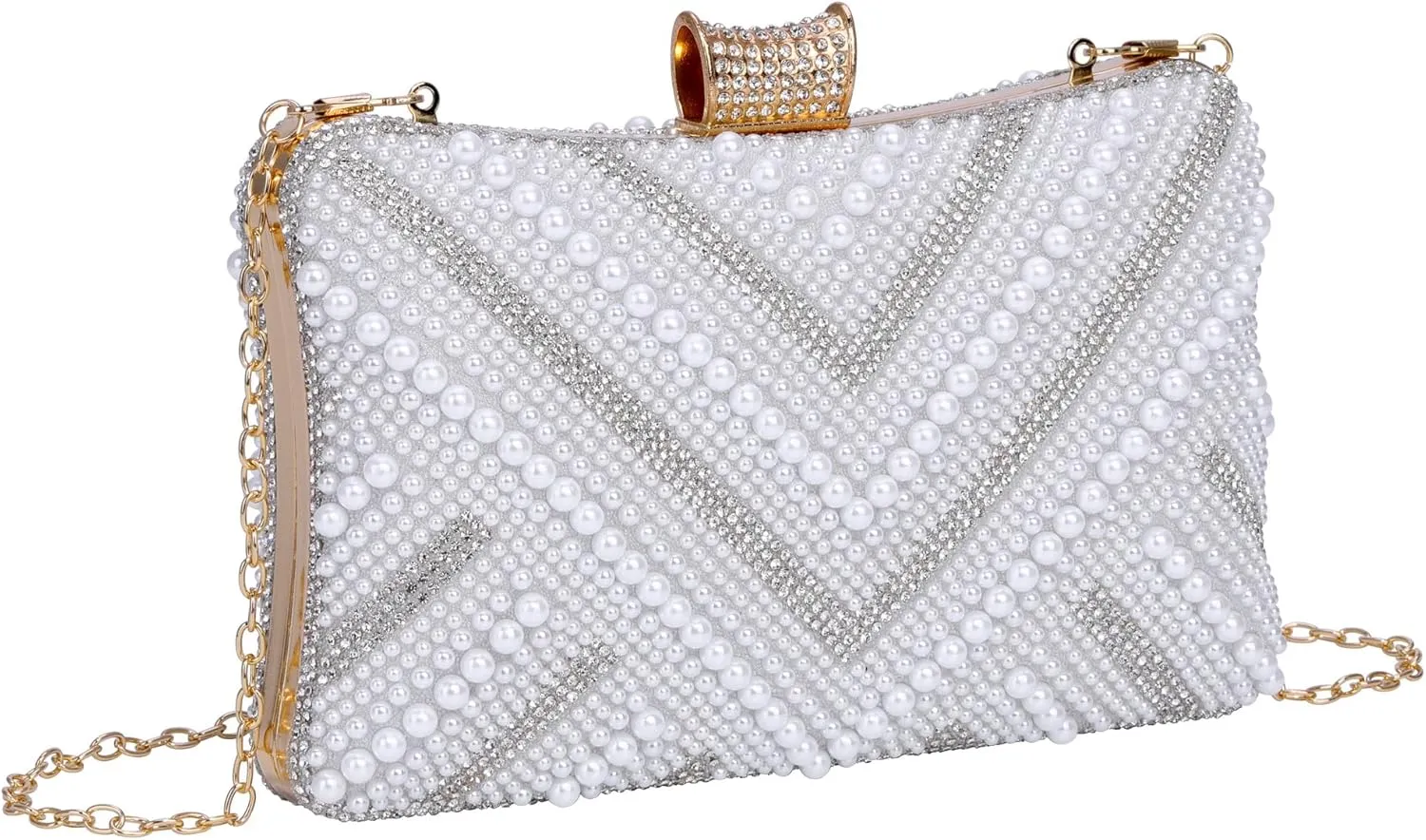 Ayliss Pearl Clutch Purses for Women Wedding Bridal Evening Small Clutch Crossbody Handbag Full Beaded Parites Prom
