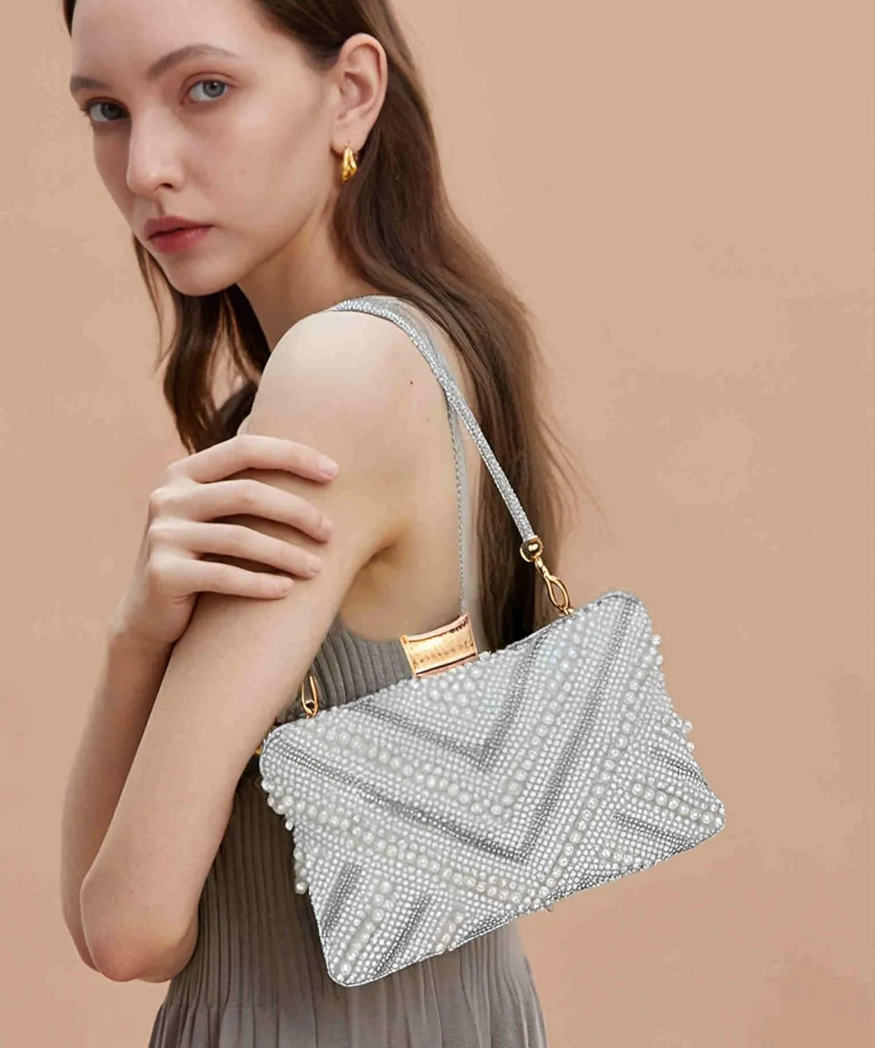 Ayliss Pearl Clutch Purses for Women Wedding Bridal Evening Small Clutch Crossbody Handbag Full Beaded Parites Prom