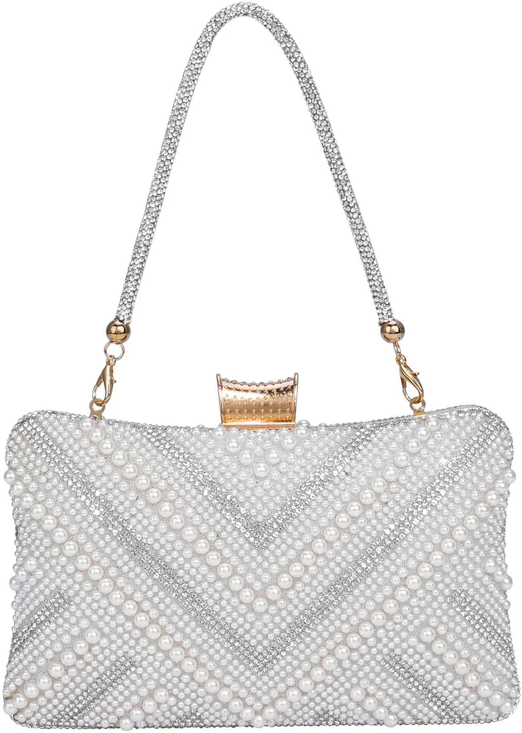 Ayliss Pearl Clutch Purses for Women Wedding Bridal Evening Small Clutch Crossbody Handbag Full Beaded Parites Prom