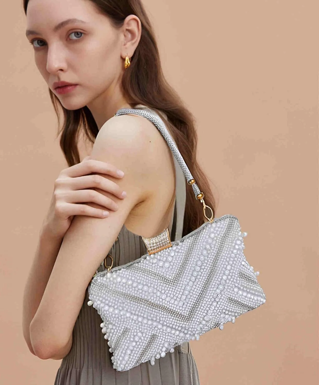 Ayliss Pearl Clutch Purses for Women Wedding Bridal Evening Small Clutch Crossbody Handbag Full Beaded Parites Prom