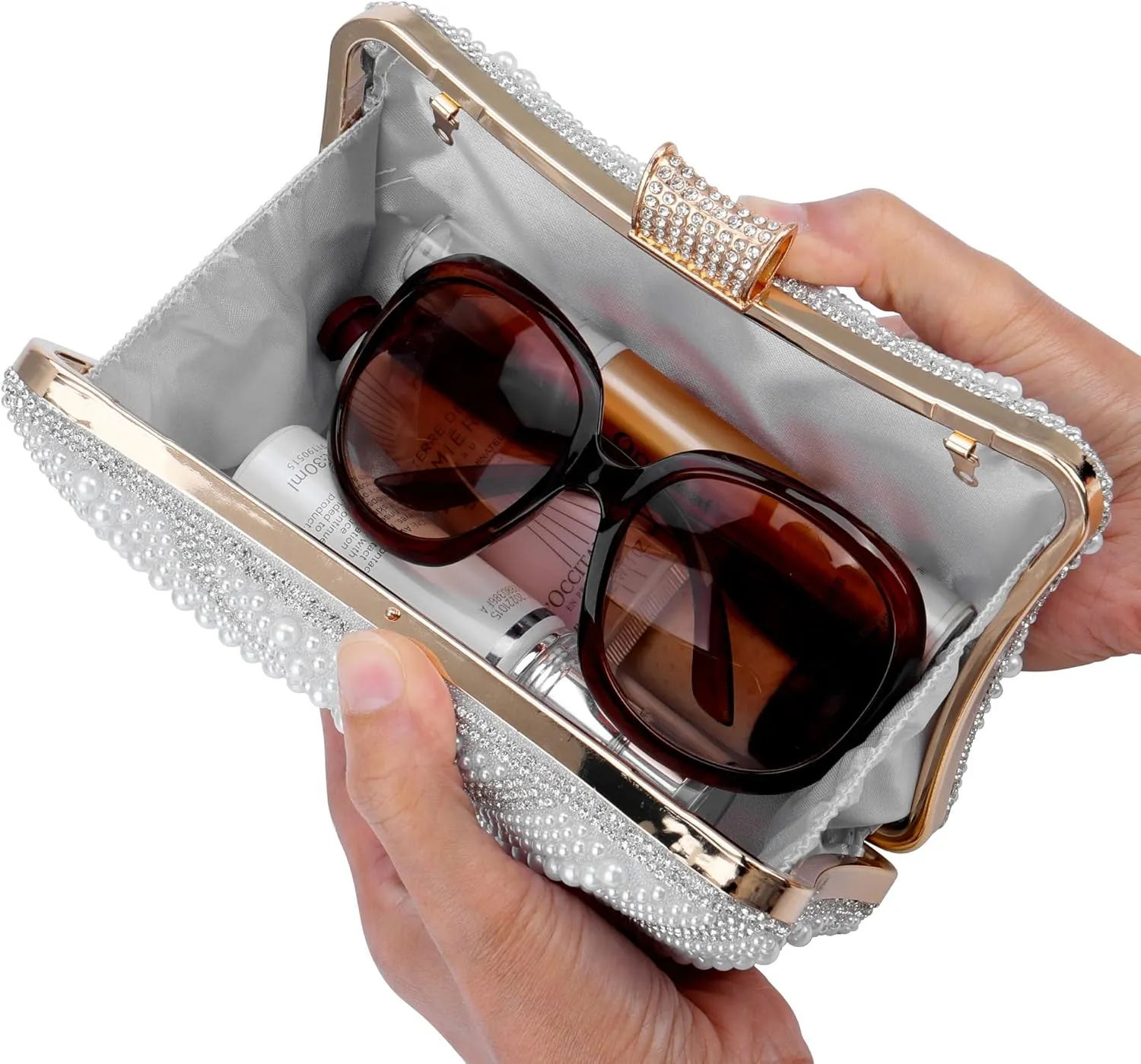 Ayliss Pearl Clutch Purses for Women Wedding Bridal Evening Small Clutch Crossbody Handbag Full Beaded Parites Prom