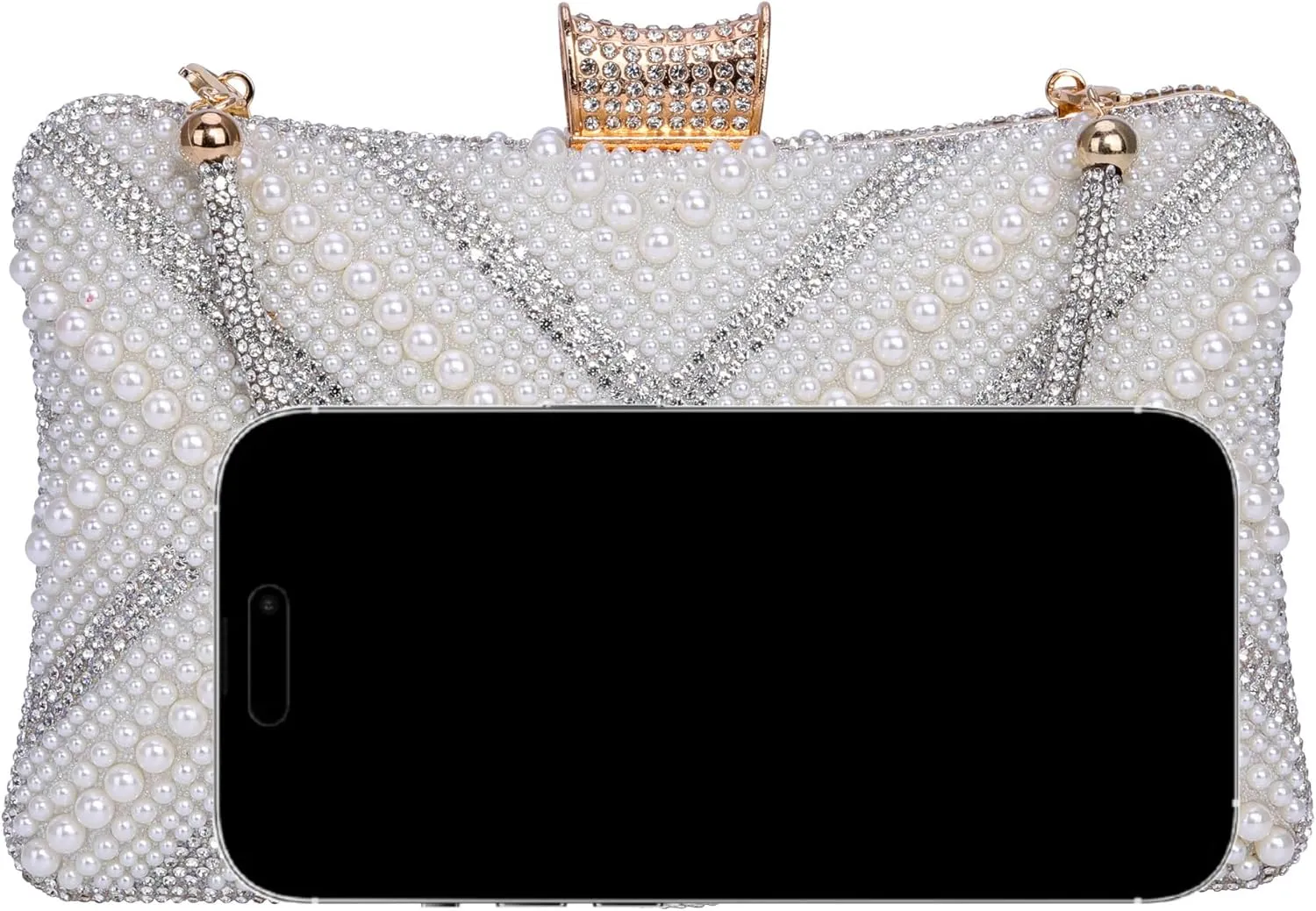 Ayliss Pearl Clutch Purses for Women Wedding Bridal Evening Small Clutch Crossbody Handbag Full Beaded Parites Prom