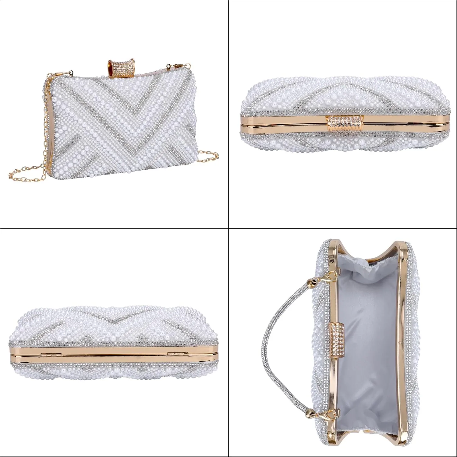 Ayliss Pearl Clutch Purses for Women Wedding Bridal Evening Small Clutch Crossbody Handbag Full Beaded Parites Prom
