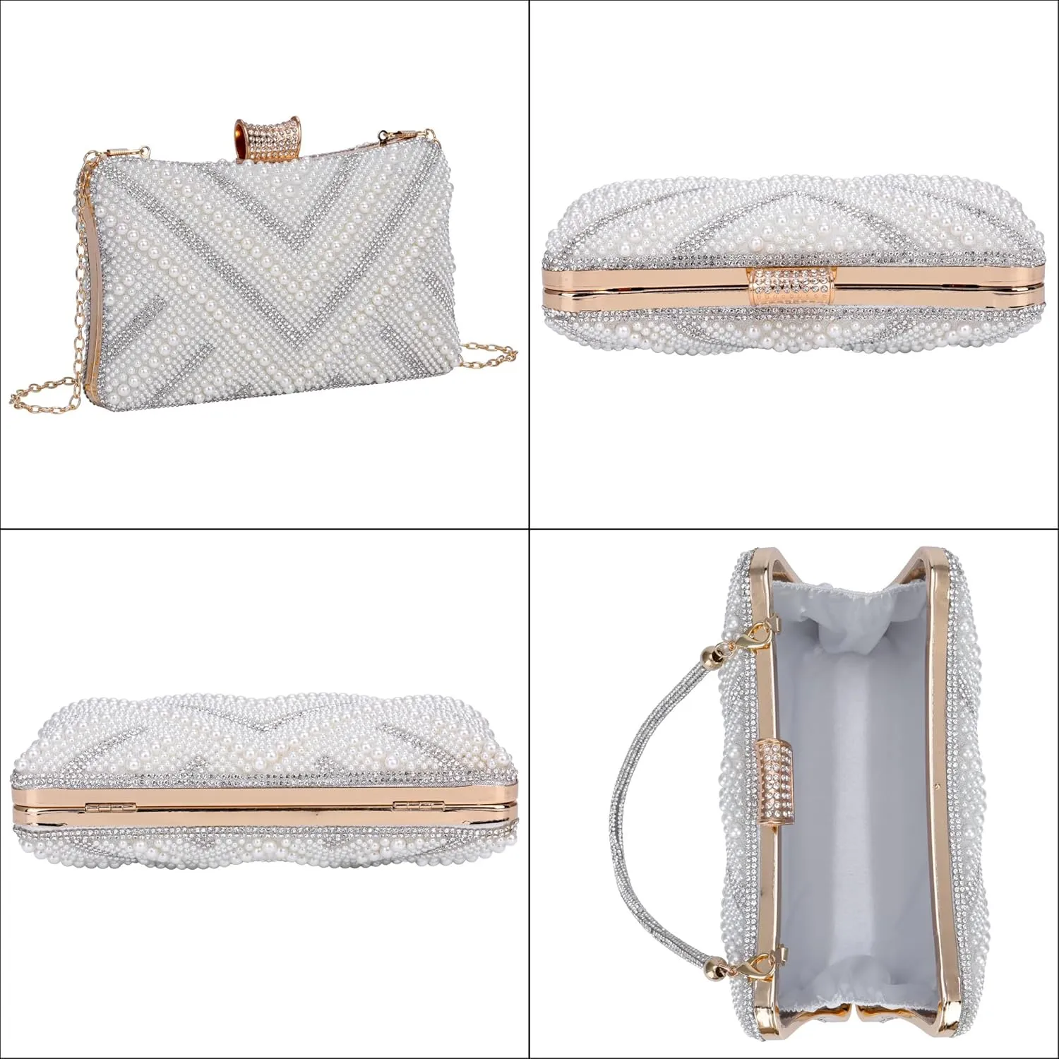 Ayliss Pearl Clutch Purses for Women Wedding Bridal Evening Small Clutch Crossbody Handbag Full Beaded Parites Prom