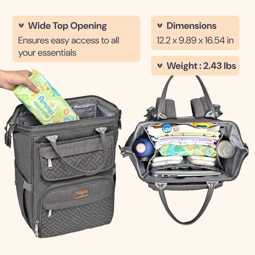 BabbleRoo Diaper Bag Backpack, Multifunction Large Bags with Changing Pad & Stroller Straps & Pacifier Case, Unisex Stylish Travel Back Pack Nappy Changing Bag for Moms Dads (Dark Gray)