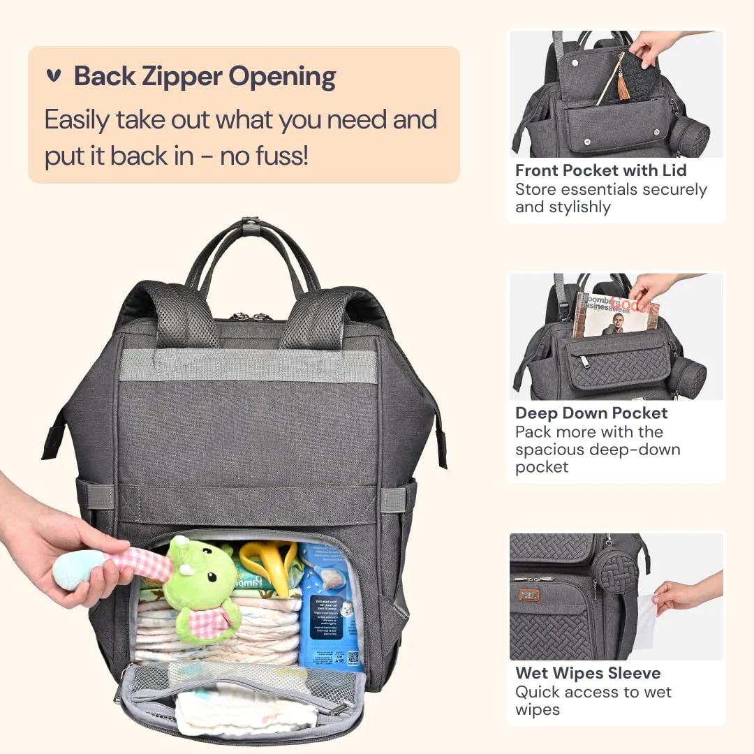 BabbleRoo Diaper Bag Backpack, Multifunction Large Bags with Changing Pad & Stroller Straps & Pacifier Case, Unisex Stylish Travel Back Pack Nappy Changing Bag for Moms Dads (Dark Gray)