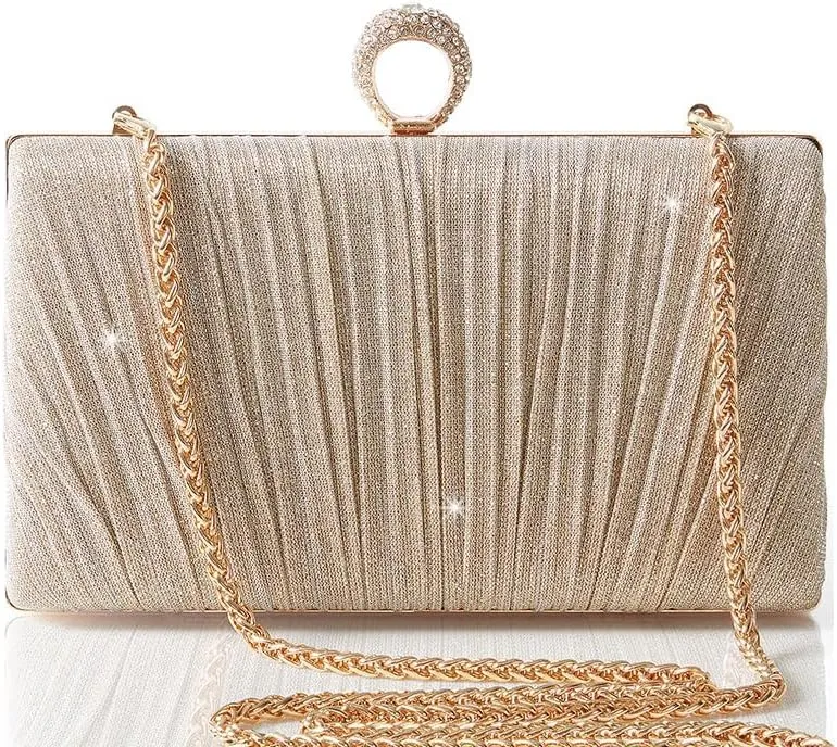 BABEYOND Clutch Purses for Women - Evening Bag Glitter Pleated Clutch for Bride Party Prom Wedding