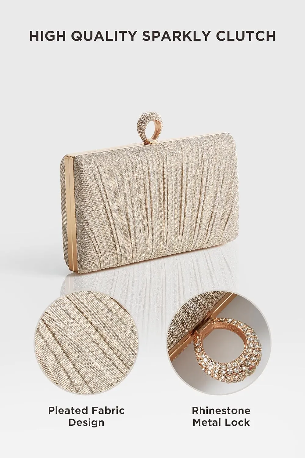 BABEYOND Clutch Purses for Women - Evening Bag Glitter Pleated Clutch for Bride Party Prom Wedding