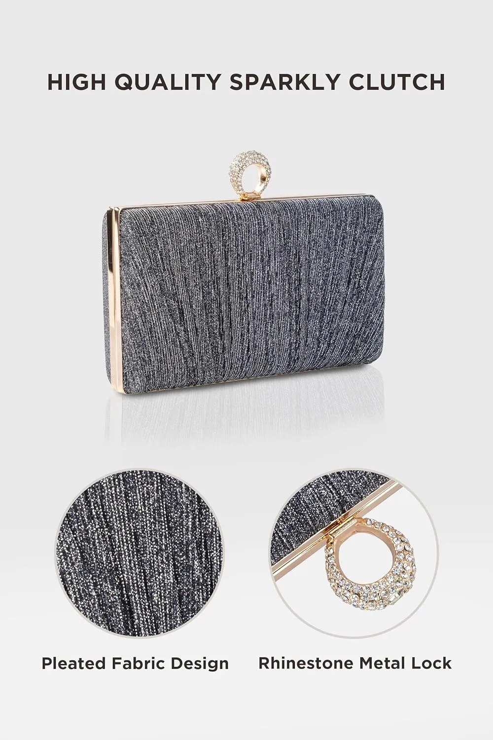 BABEYOND Clutch Purses for Women - Evening Bag Glitter Pleated Clutch for Bride Party Prom Wedding