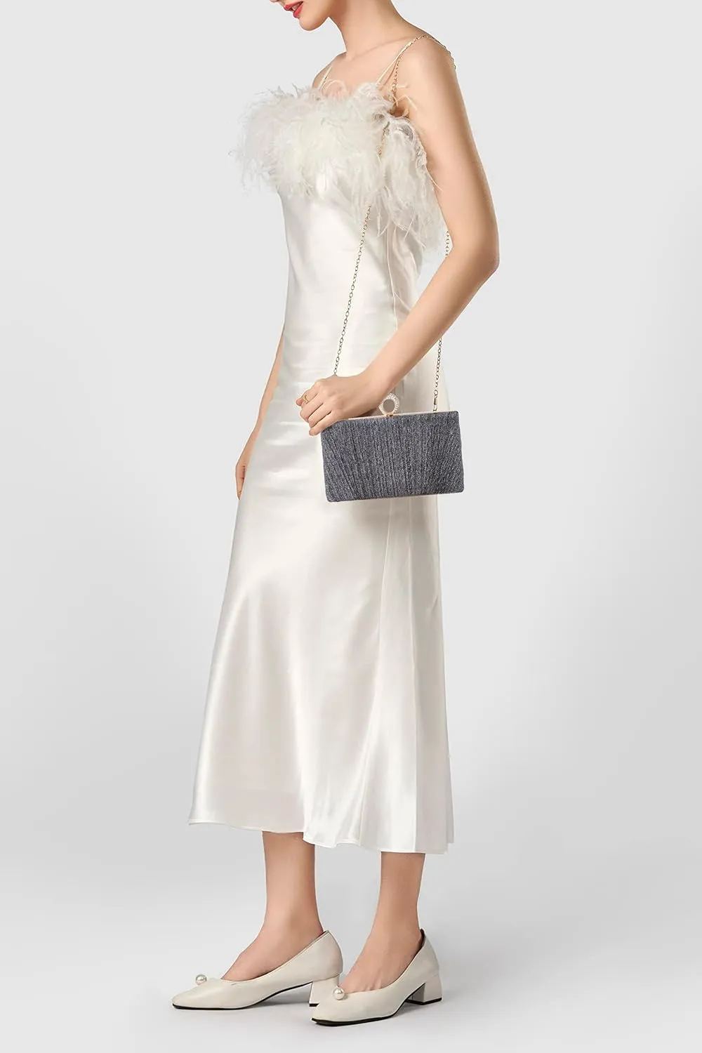 BABEYOND Clutch Purses for Women - Evening Bag Glitter Pleated Clutch for Bride Party Prom Wedding