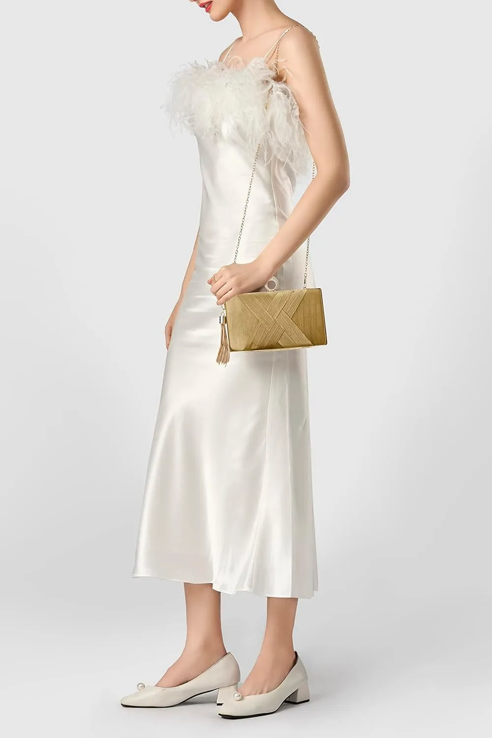 BABEYOND Clutch Purses for Women - Evening Bag Tassel Pendant Clutch for Bride Party Prom Wedding