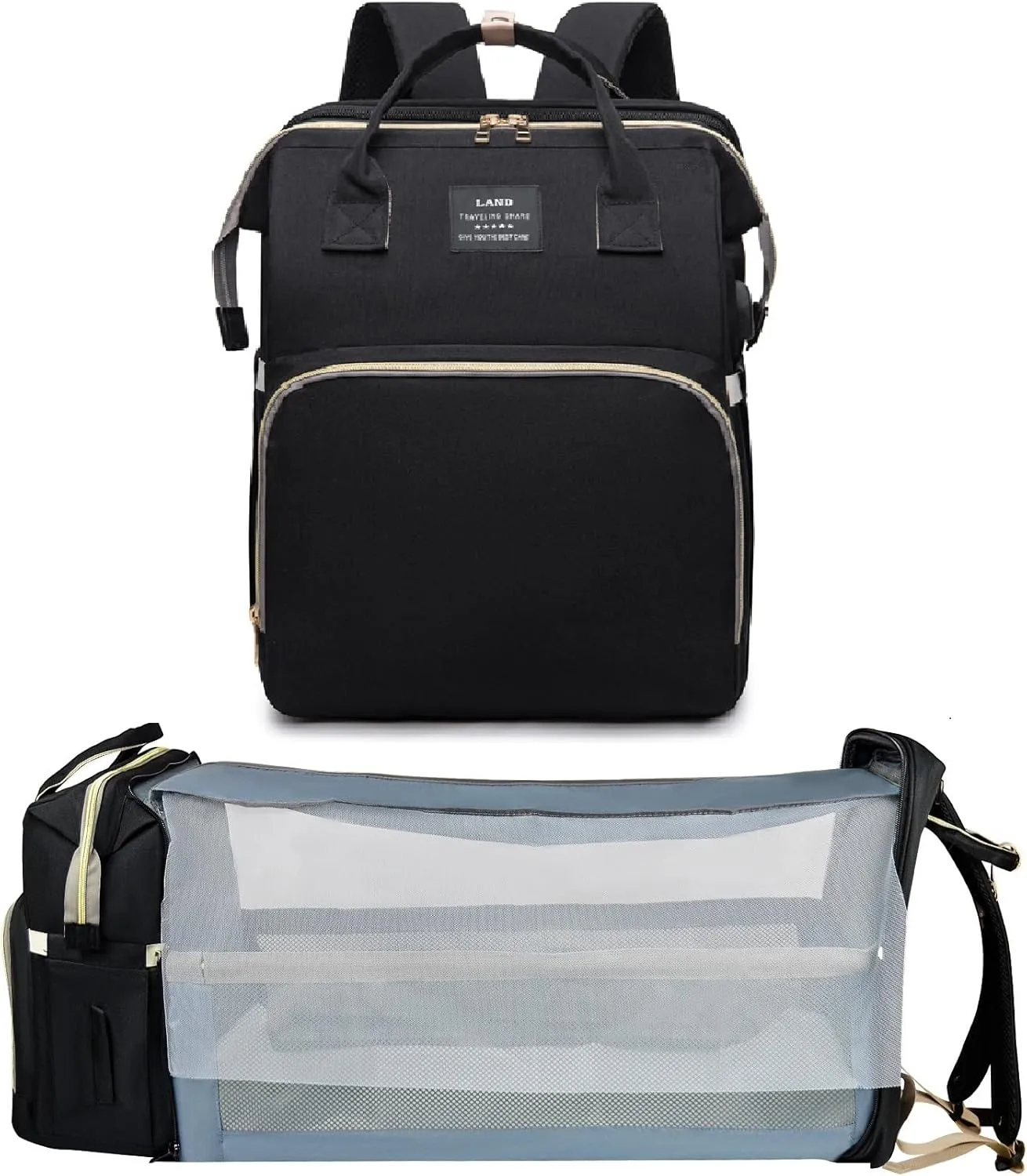 Baby Bag Diaper Bags with Changing Station, Large Capacity Diaper Bag Backpack for Moms Dads with USB Charging Port, Waterproof Diaper Backpack（Black）