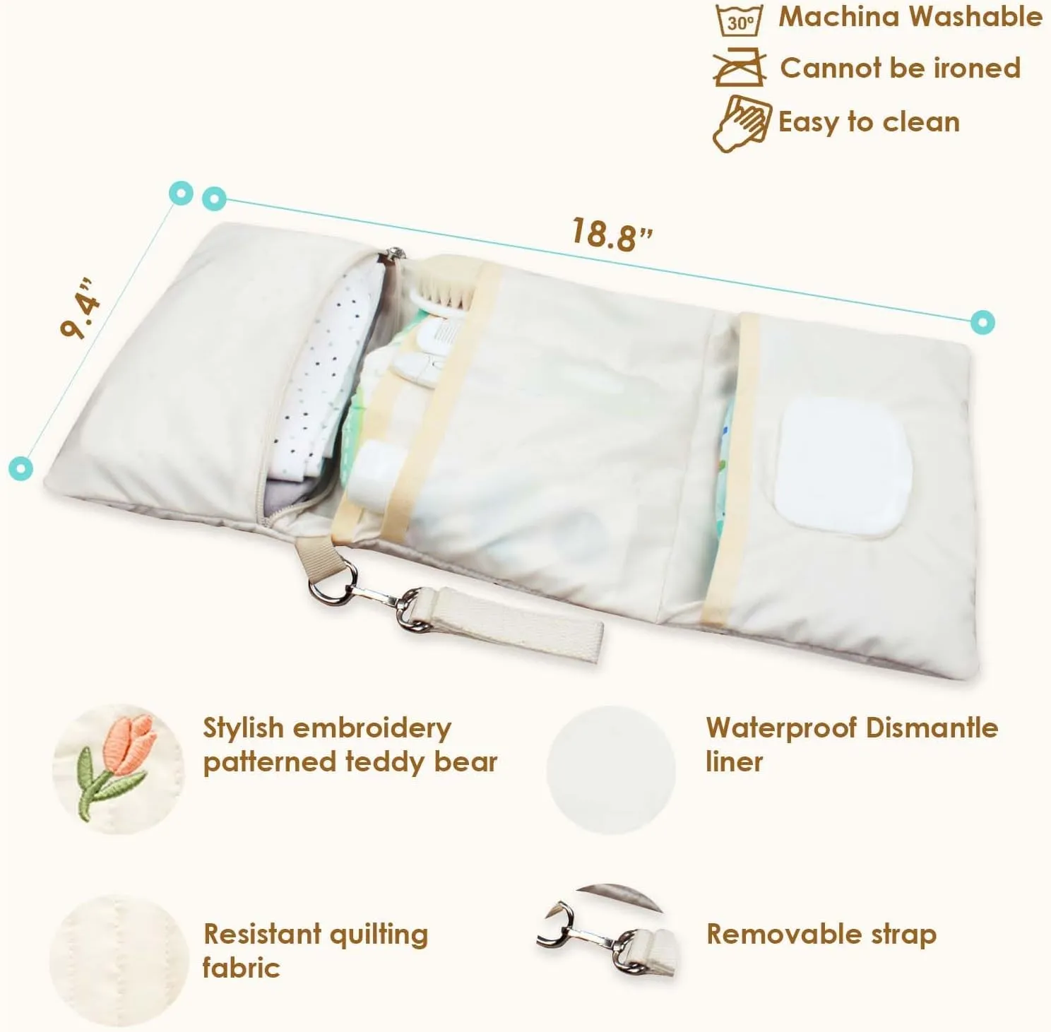 Baby Bag Organizer, Waterproof Mini Diaper, Foldable Mom Travel Set, Diaper Bag Organizer, with Gift for Baby Shower (Flower)