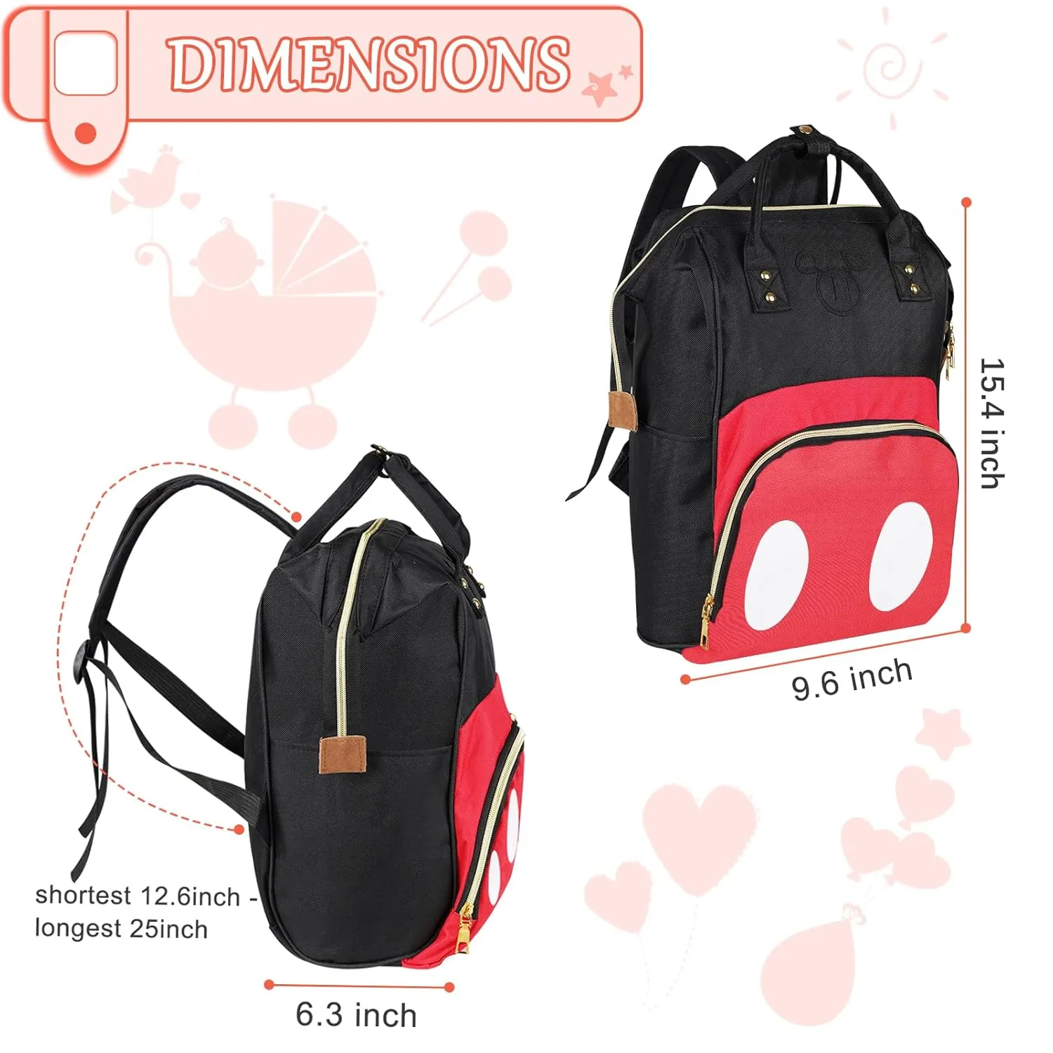 Baby Diaper Bag Backpack, Large Capacity Waterproof Multi-Function Fashion Polka Dots Travel Bag Pack, Nursing Bag(B)