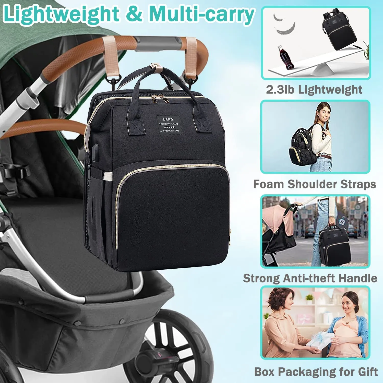 Baby Diaper Bag with Changing Station,Diaper Bag Backpack,Diaper Bag,Large Capacity,900d Excellent Oxford(Ungrade Black)