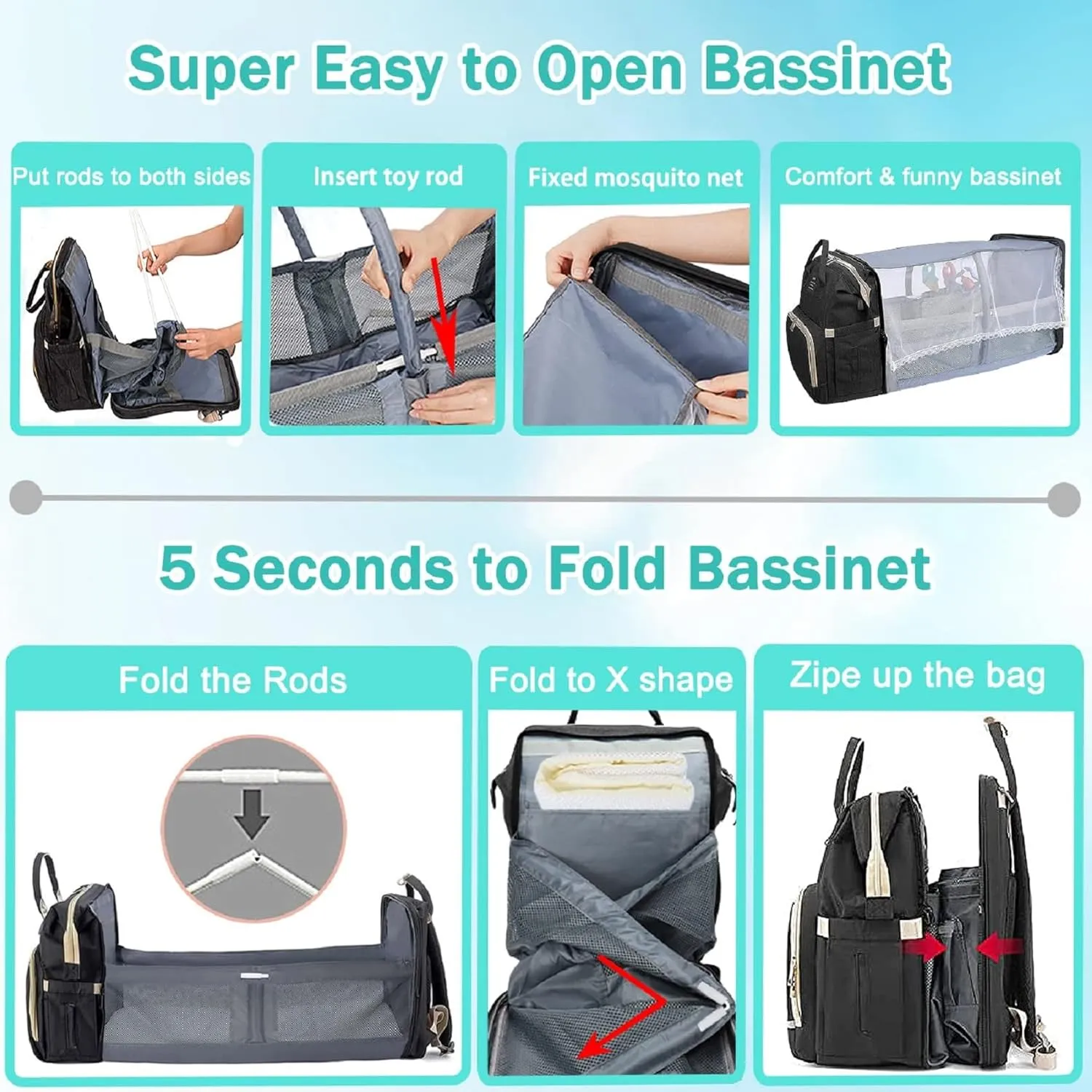 Baby Diaper Bag with Changing Station,Diaper Bag Backpack,Diaper Bag,Large Capacity,900d Excellent Oxford(Ungrade Black)