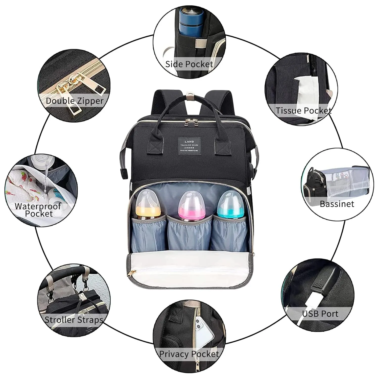 Baby Diaper Bag with Changing Station,Diaper Bag Backpack,Diaper Bag,Large Capacity,900d Excellent Oxford(Ungrade Black)