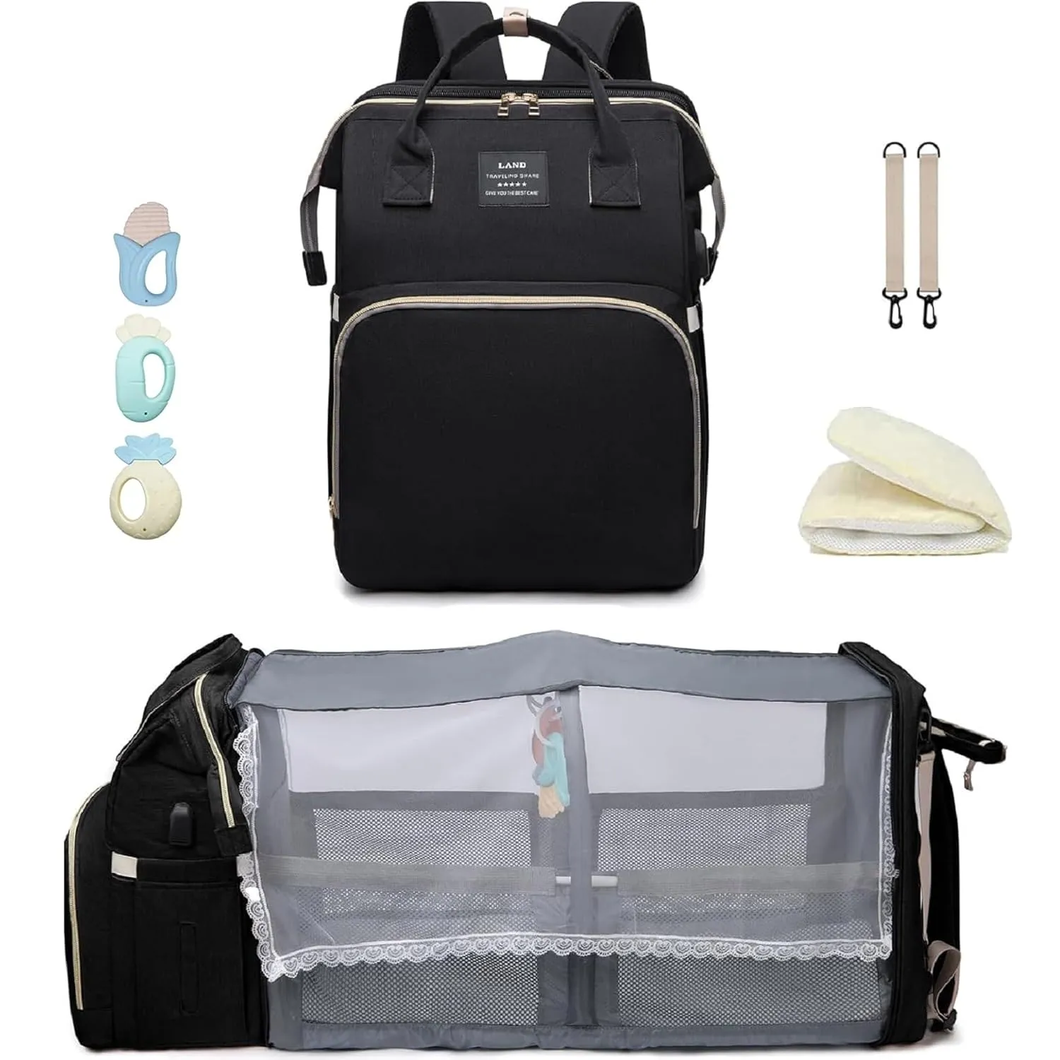 Baby Diaper Bag with Changing Station,Diaper Bag Backpack,Diaper Bag,Large Capacity,900d Excellent Oxford(Ungrade Black)