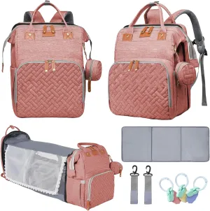 Baby Diaper Bags with Changing Station, Multifunctional Diaper Bag Backpack for Moms Dads with USB Charging Port, Waterproof Travel Diaper, Baby Shower Gifts for Baby Boy & Girls (Pink)