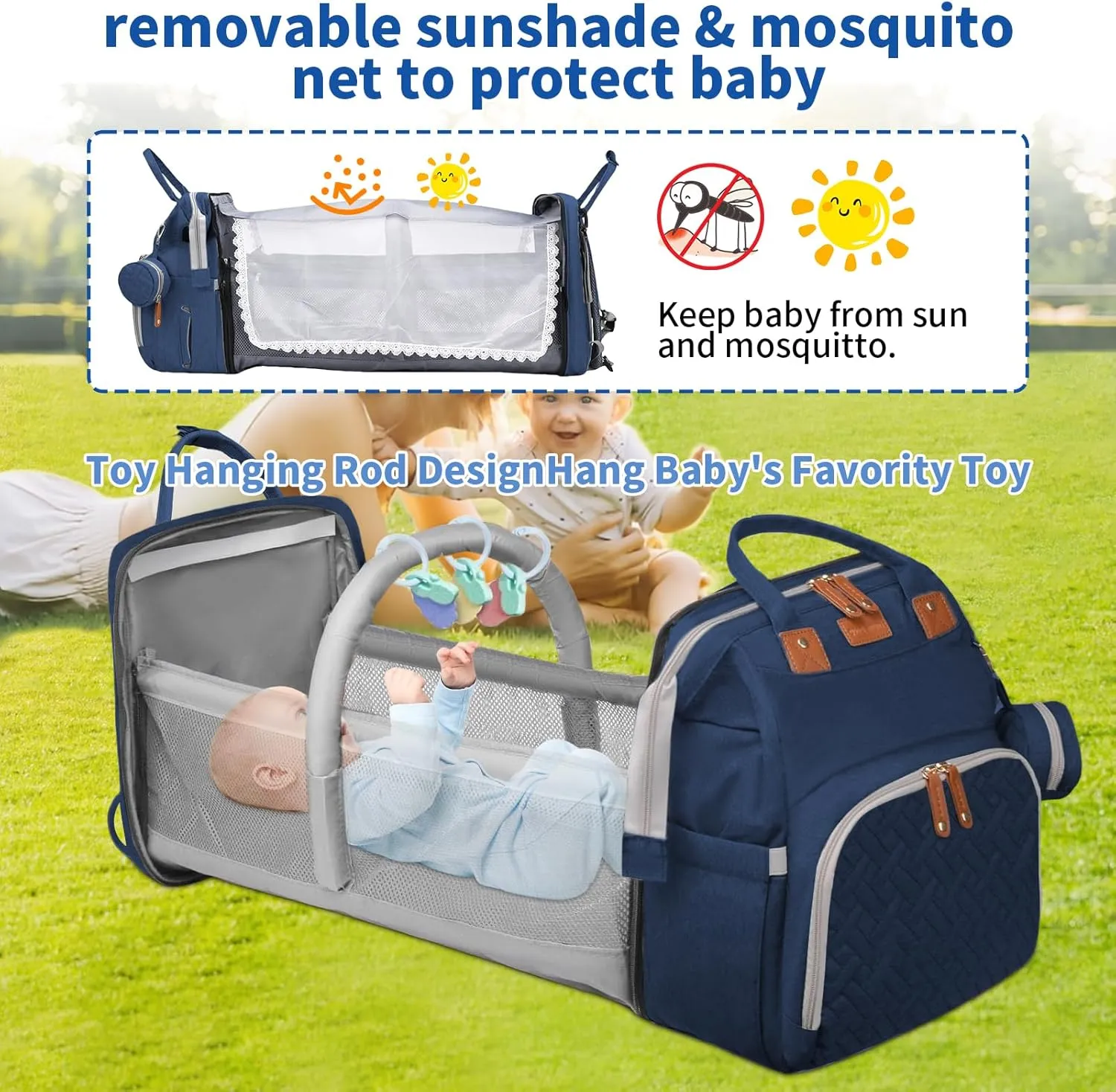 Baby Diaper Bags with Changing Station, Multifunctional Diaper Bag Backpack for Moms Dads with USB Charging Port, Waterproof Travel Diaper, Baby Shower Gifts for Baby Boy & Girls（Blue）