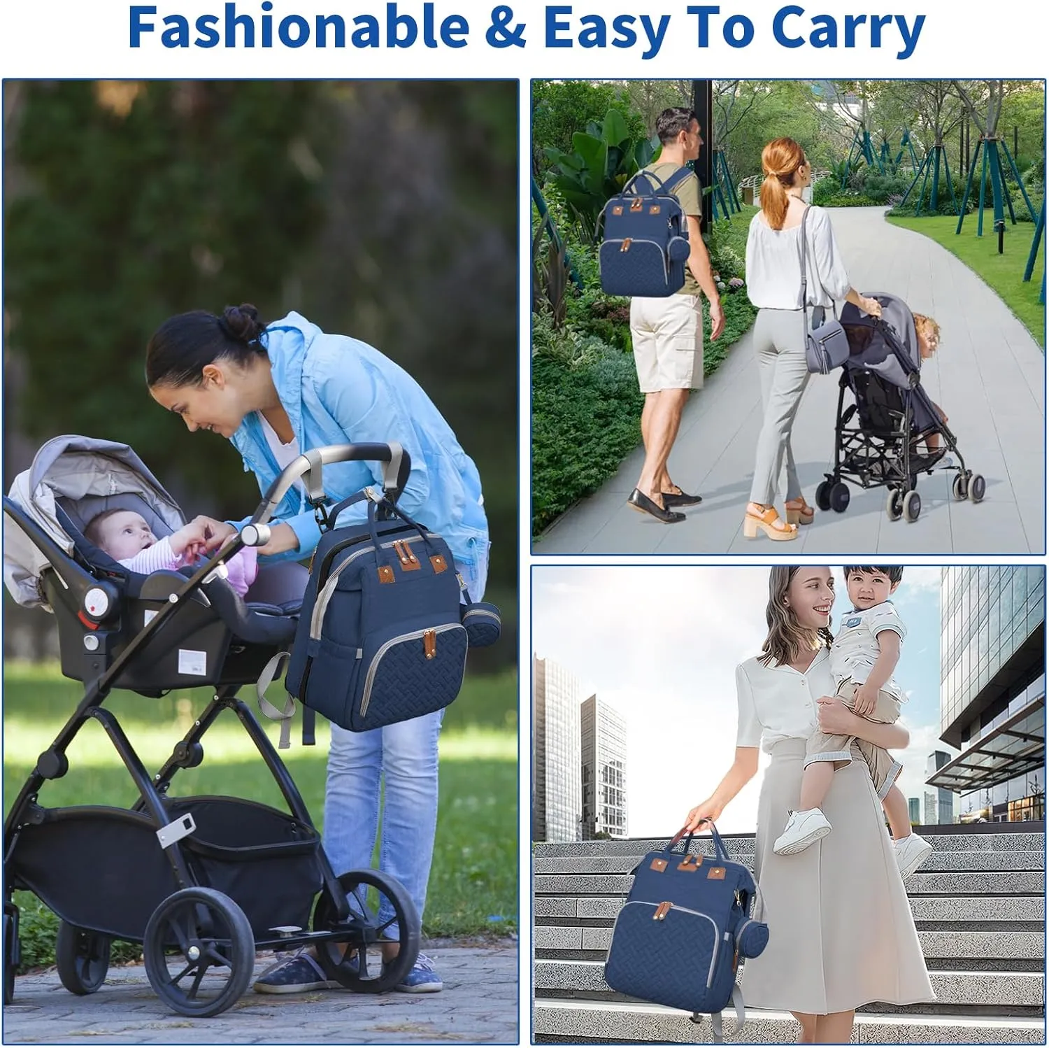 Baby Diaper Bags with Changing Station, Multifunctional Diaper Bag Backpack for Moms Dads with USB Charging Port, Waterproof Travel Diaper, Baby Shower Gifts for Baby Boy & Girls（Blue）