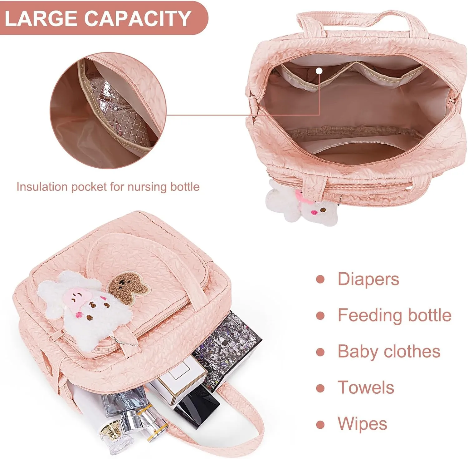 Baby Diaper Bag,Small Diaper Bag Tote Crossbody Diaper Bag Cute Quilted Diaper Bag Baby Travel Shoulder Bag with Strap