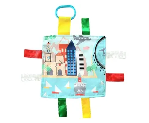 Baby Jack & Co 8x8” Learning Lovey San Diego California Tag Toys for Babies - Baby Crinkle Toys - Soft & Safe - Learn USA Cities and Shapes - Ideal Baby Toy & Gift BPA Free w/Stroller Clip