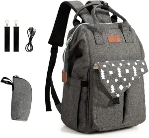 BABY JOY Diaper Bag Backpack, Waterproof Stylish Multifunction Large Capacity Travel Back Pack, Maternity Nappy Bag for Baby Care W/Stroller Straps, Changing Pad, Built-in USB Charging Port, Gray