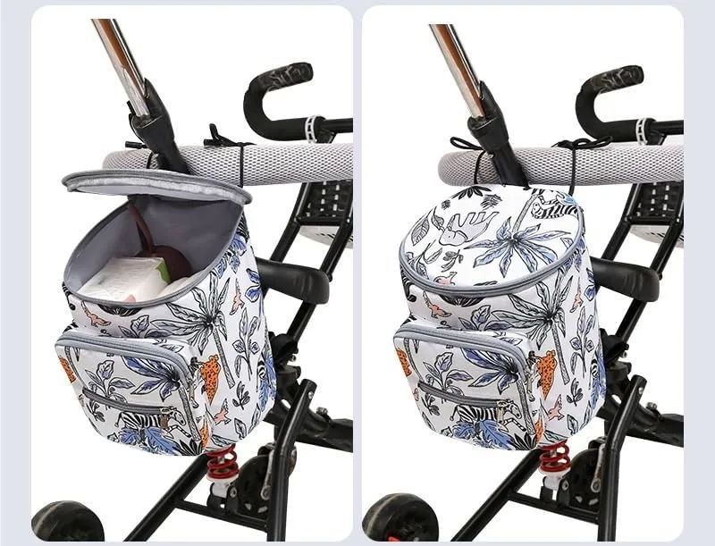Baby Stroller Hanging Bag, Large Capacity Baby Stroller Accessories Storage Bag, Universal Outdoor Storage Bag(Black Elephant)