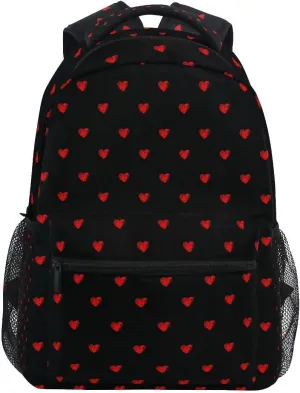 Backpack Daypack Shoulder Bag with Name Label Tag Love Hearts Red Black Cute Valentine's Day Birthday Luggage Bag for Gym Sports Casual Women Men