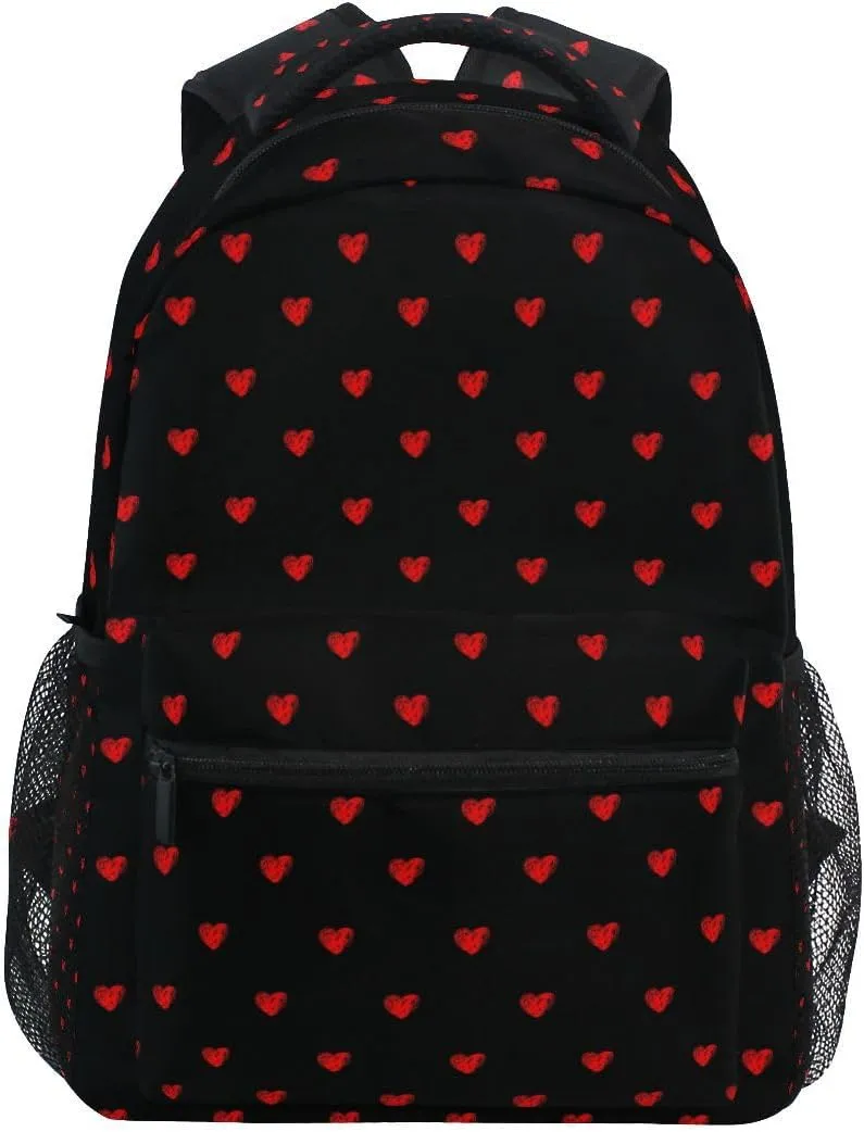 Backpack Daypack Shoulder Bag with Name Label Tag Love Hearts Red Black Cute Valentine's Day Birthday Luggage Bag for Gym Sports Casual Women Men