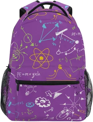 Backpack Purple Physics Science Formulas Education Symbol Hand Written Daypack Shoulder Bag with Name Label Tag for Travel Hiking Casual Camping Sports Gym