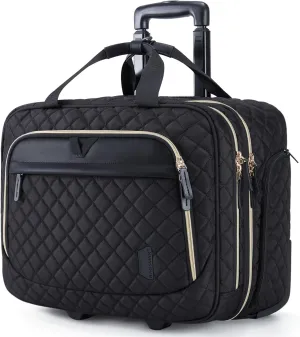 BAGSMART 17.3 Inch Rolling Laptop Bag for Women and Men, Briefcase With Wheels, Computer Case for Work Travel Business, Quilted Black