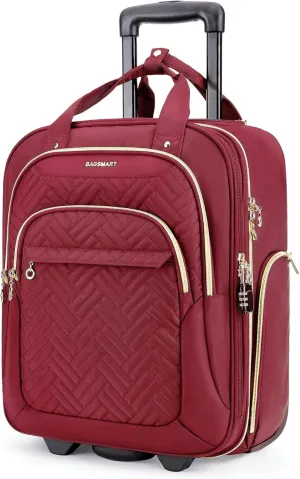 BAGSMART Carry On Luggage Underseat Suitcase with Wheels, 16-inch Luggage Airline approved Underseater Softside Travel Suitcase Lightweight Overnight Rolling Carry-on Luggage for Women Men, Red