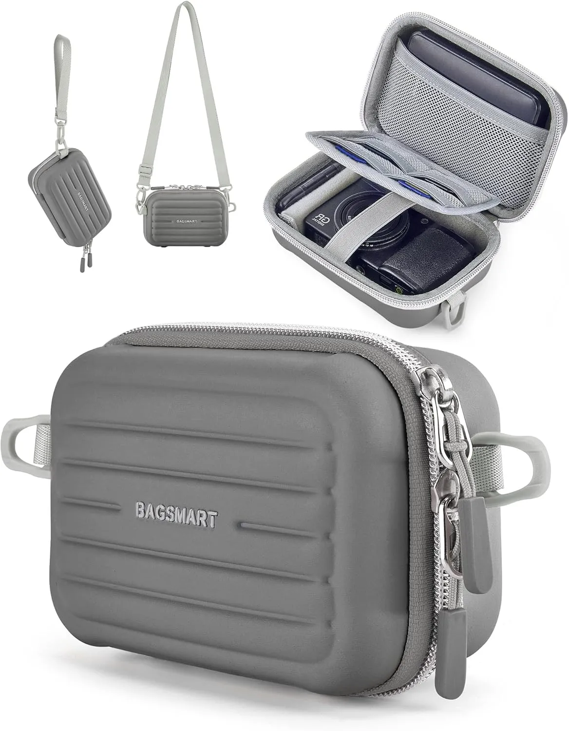 BAGSMART Digital Camera Case, Waterproof & Protective Small Camera Bag with 2 Carrying Ways, Lightweight camera sling bag for Canon PowerShot ELPH 180/190 / Sony DSCW800/DSCW830 - Grey