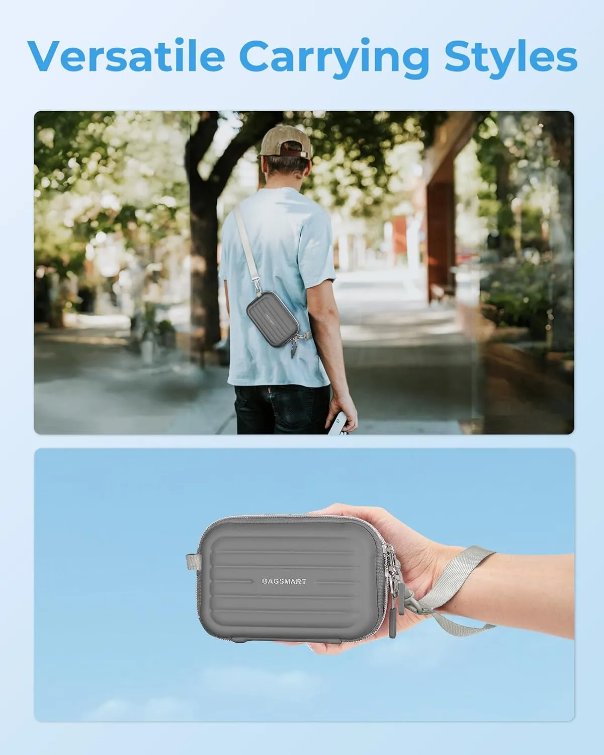 BAGSMART Digital Camera Case, Waterproof & Protective Small Camera Bag with 2 Carrying Ways, Lightweight camera sling bag for Canon PowerShot ELPH 180/190 / Sony DSCW800/DSCW830 - Grey