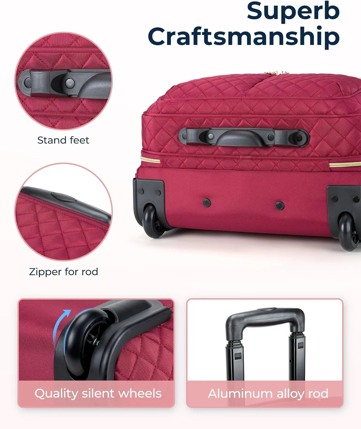 BAGSMART Rolling Laptop Bag Women, Rolling Briefcase for Women, 17.3 Inch with Wheels Computer Bag Rolling Laptop Case for Work Travel Business, Red