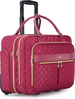 BAGSMART Rolling Laptop Bag Women, Rolling Briefcase for Women, 17.3 Inch with Wheels Computer Bag Rolling Laptop Case for Work Travel Business, Red