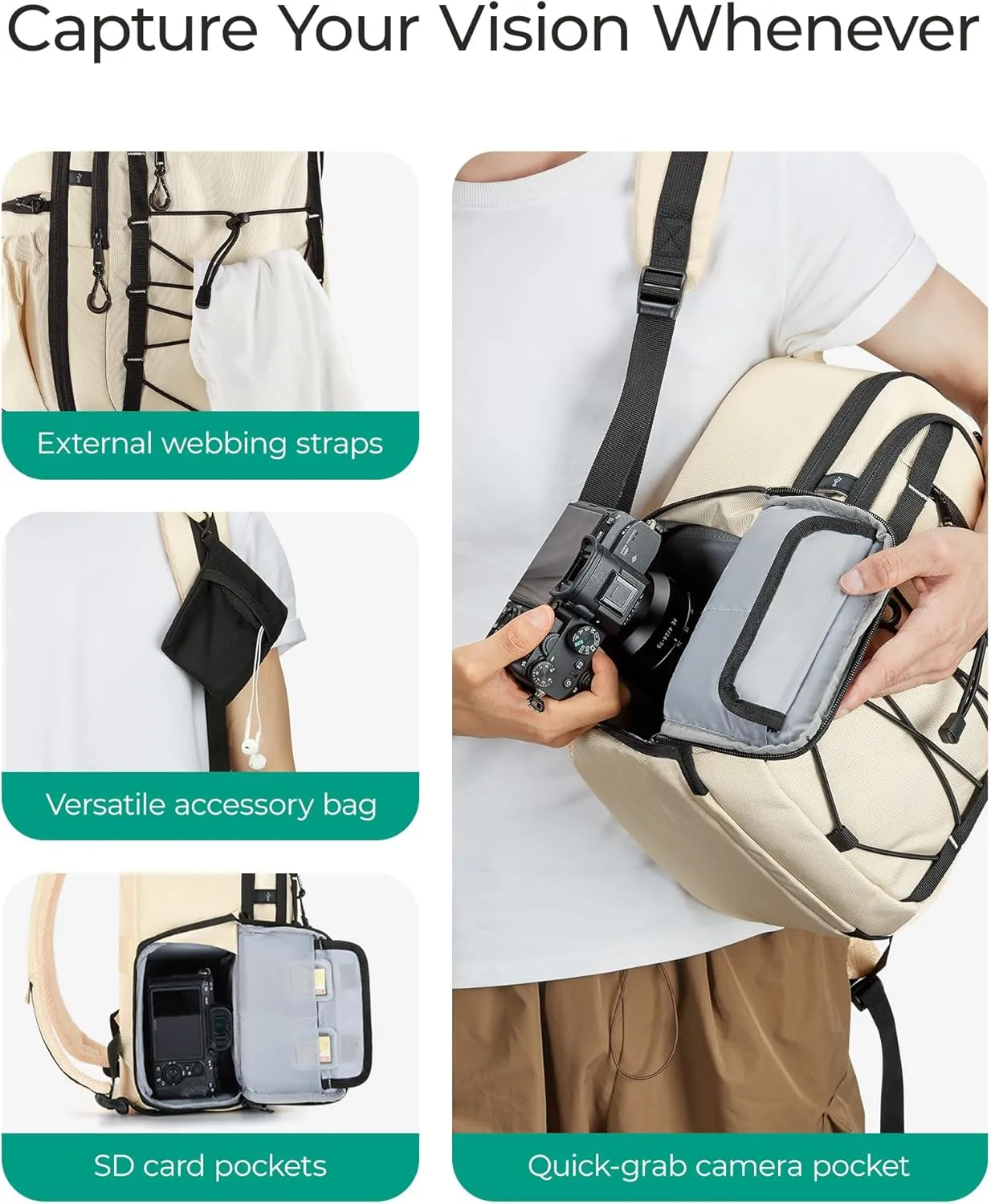 BAGSMART Small Camera Backpack, DSLR SLR Small Camera Bag Fits 13 Inch Laptop, Camera Backpack with Rain Cover & Tripod Holder