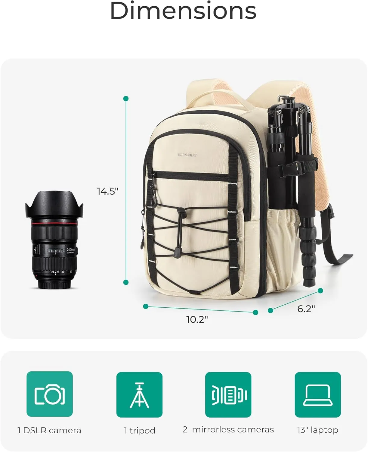 BAGSMART Small Camera Backpack, DSLR SLR Small Camera Bag Fits 13 Inch Laptop, Camera Backpack with Rain Cover & Tripod Holder