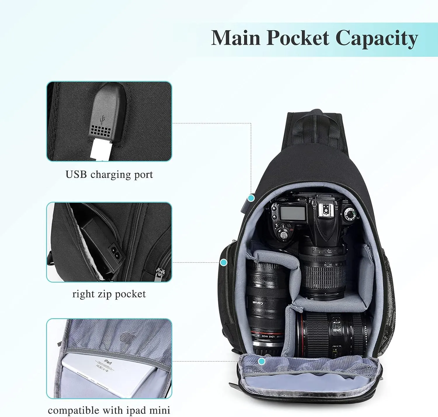 BAIGIO Camera Sling Bag Small Camera Backpack for Photographers,Water-resistant Camera Crossbody Bag Travel Caemra Backpack for DSLR SLR Mirrorless Camera