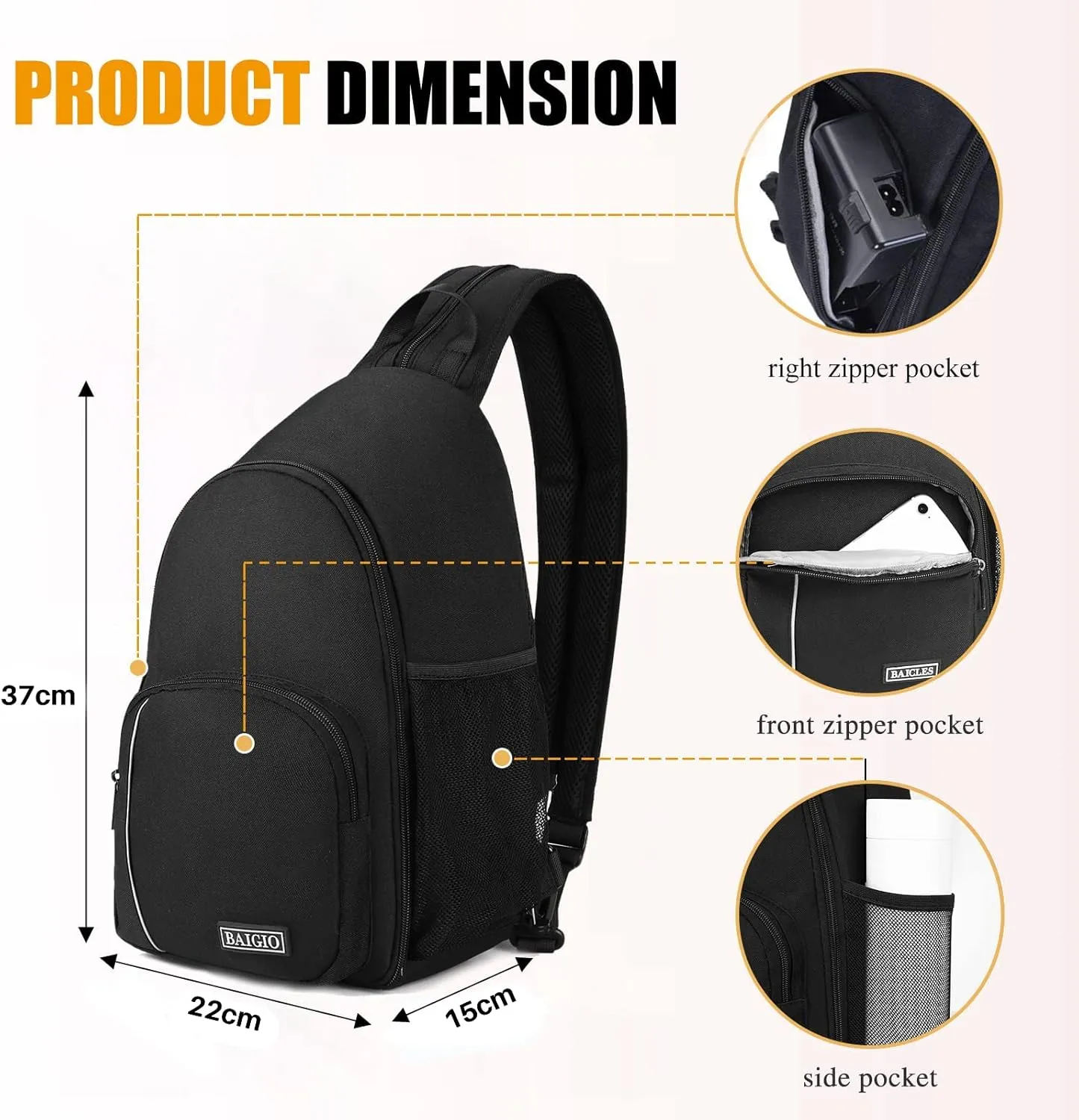BAIGIO Camera Sling Bag Small Camera Backpack for Photographers,Water-resistant Camera Crossbody Bag Travel Caemra Backpack for DSLR SLR Mirrorless Camera