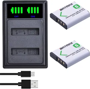 Batmax 2pcs NP-BG1 Battery   LED USB Dual Charger with Type C Port for Sony NP-BG1 SONY DSC-H3 DSC-H7 DSC-H9 DSC-H10 DSC-H20 DSC-H50 DSC-H55 DSC-H70 DSC-HX30V, DSC-W290, DSC-WX1, DSC-HX10V Cameras