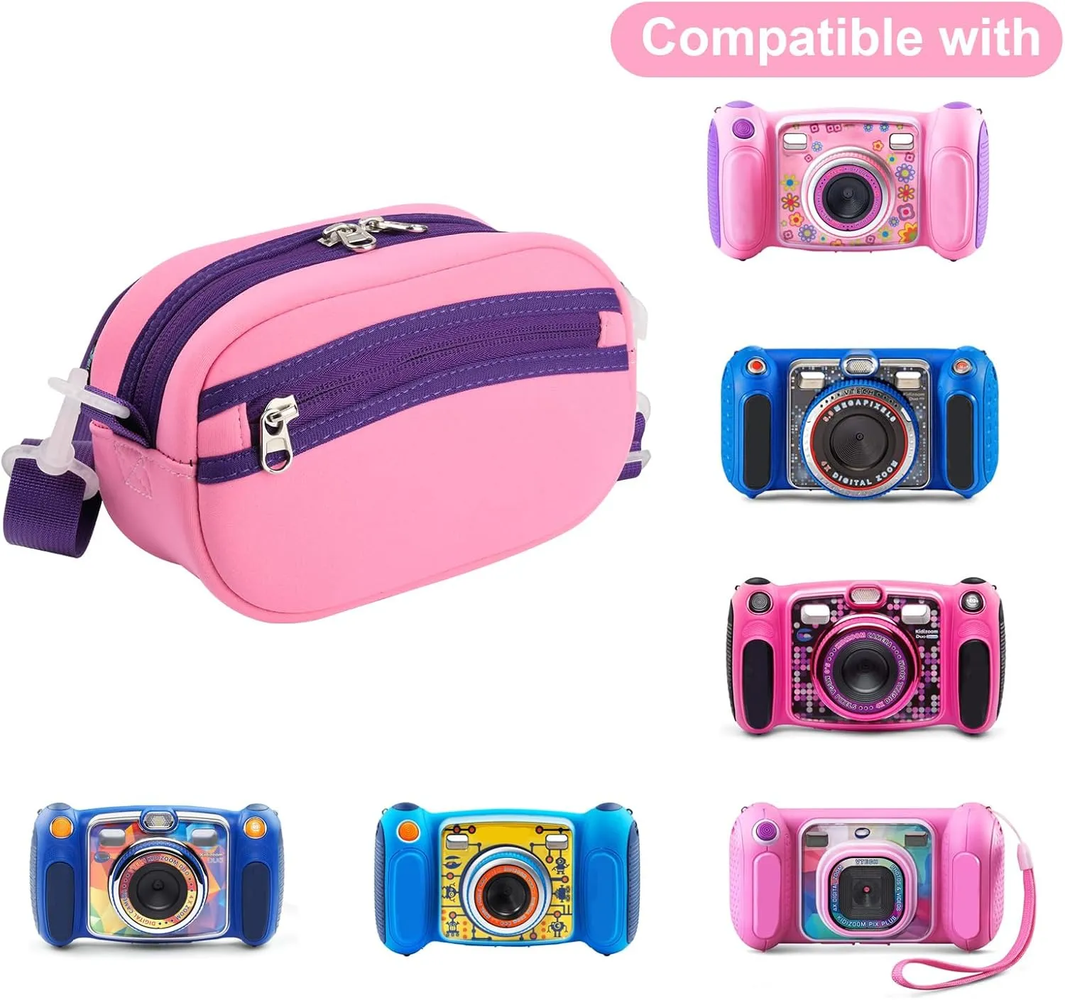 Beautyflier Kids Camera Case for VTech Kidizoom Duo /for Duo DX /for Duo Deluxe /for Twist /for Pix /for Pix Plus Selfie Creator Cam Crossbody Camera Bag for Kids with Adjustable Detachable Strap