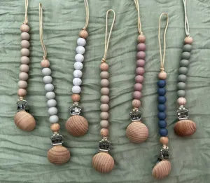 BeechWood & Silicone Baby Pacifier Clip