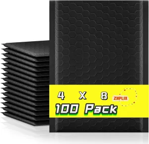 black bubble mailers 4x8 100 Pack Usable Size 4x7 bubble mailers Waterproof Self Seal Adhesive Shipping Bags, small packaging bags for Shipping, Mailing,Small Business Supplies.