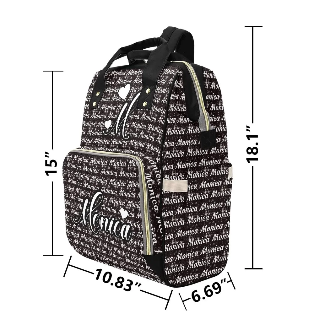 Black White Love Diaper Bags Personalized Backpack Travel Customized Name Women Bookbag Knapsack Tote Bag