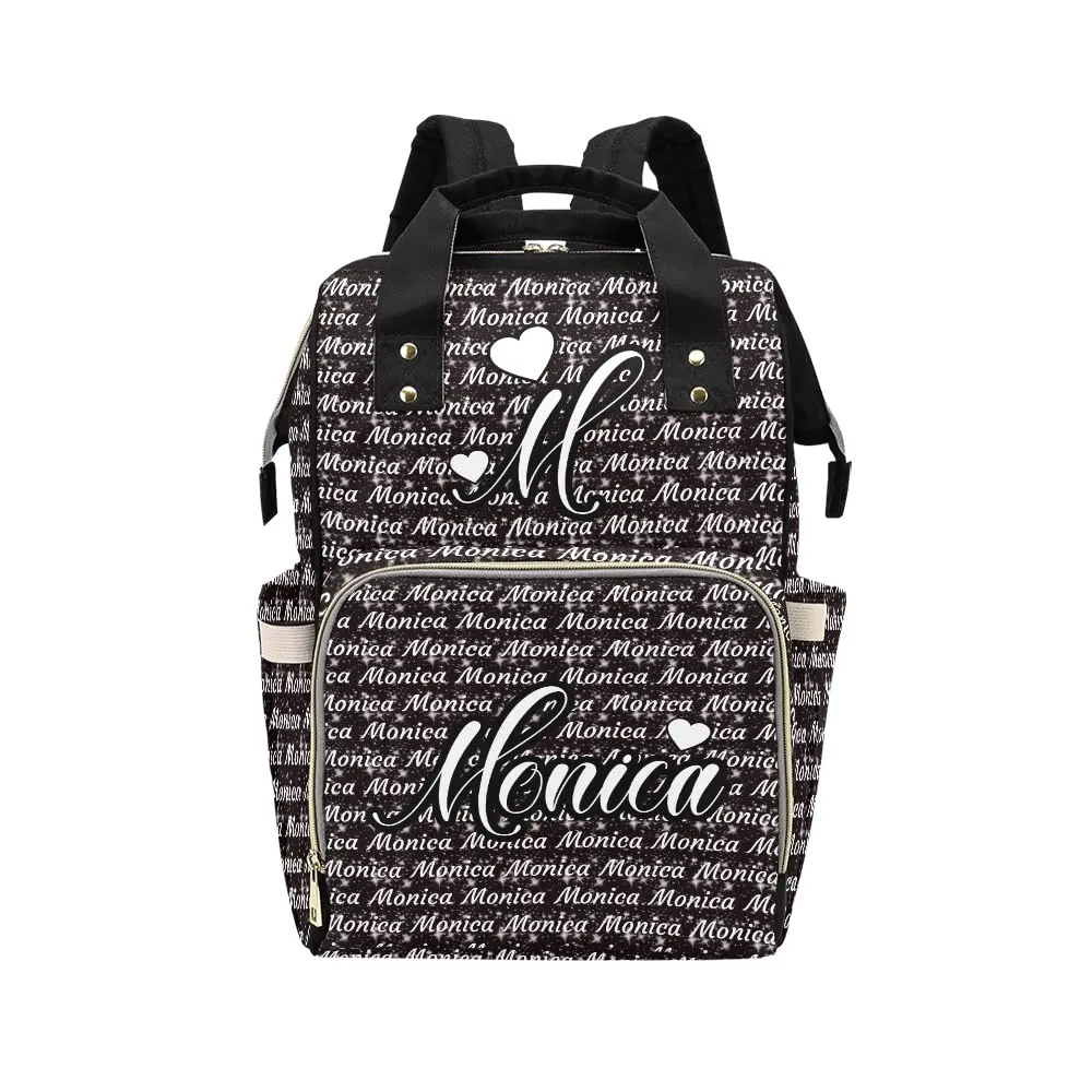 Black White Love Diaper Bags Personalized Backpack Travel Customized Name Women Bookbag Knapsack Tote Bag