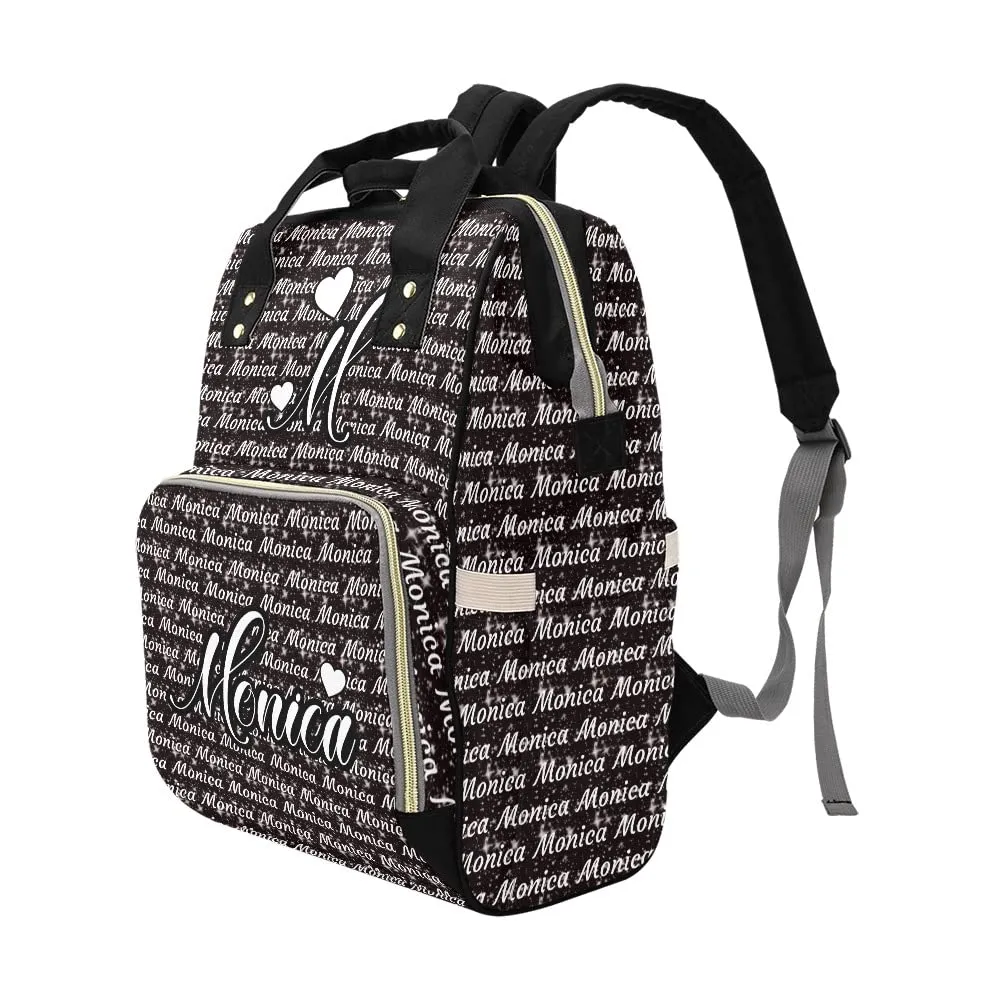 Black White Love Diaper Bags Personalized Backpack Travel Customized Name Women Bookbag Knapsack Tote Bag