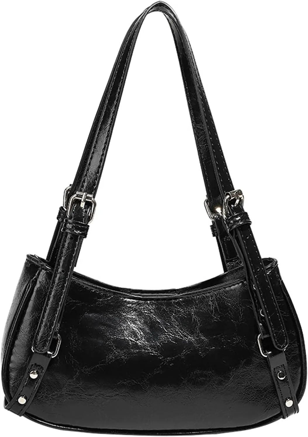 Black Y2K Hobo Handbag for Women Adjustable Strap PU Leather Hobo Shoulder Bags Underarm Purse